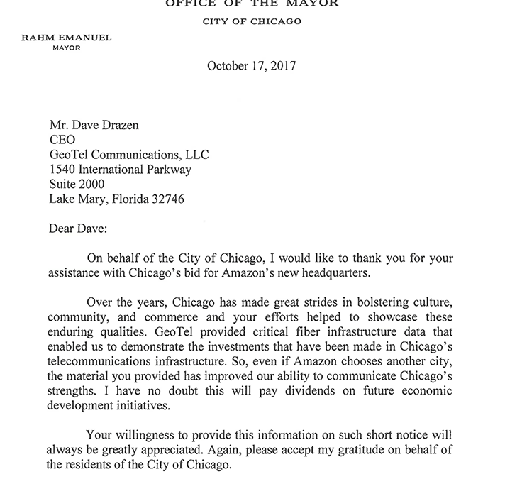 GeoTel Data Used in City of Chicago’s Proposal for Amazon’s HQ2