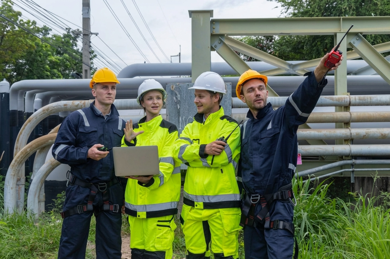 Telecom team on site using iPad for GIS intelligence.