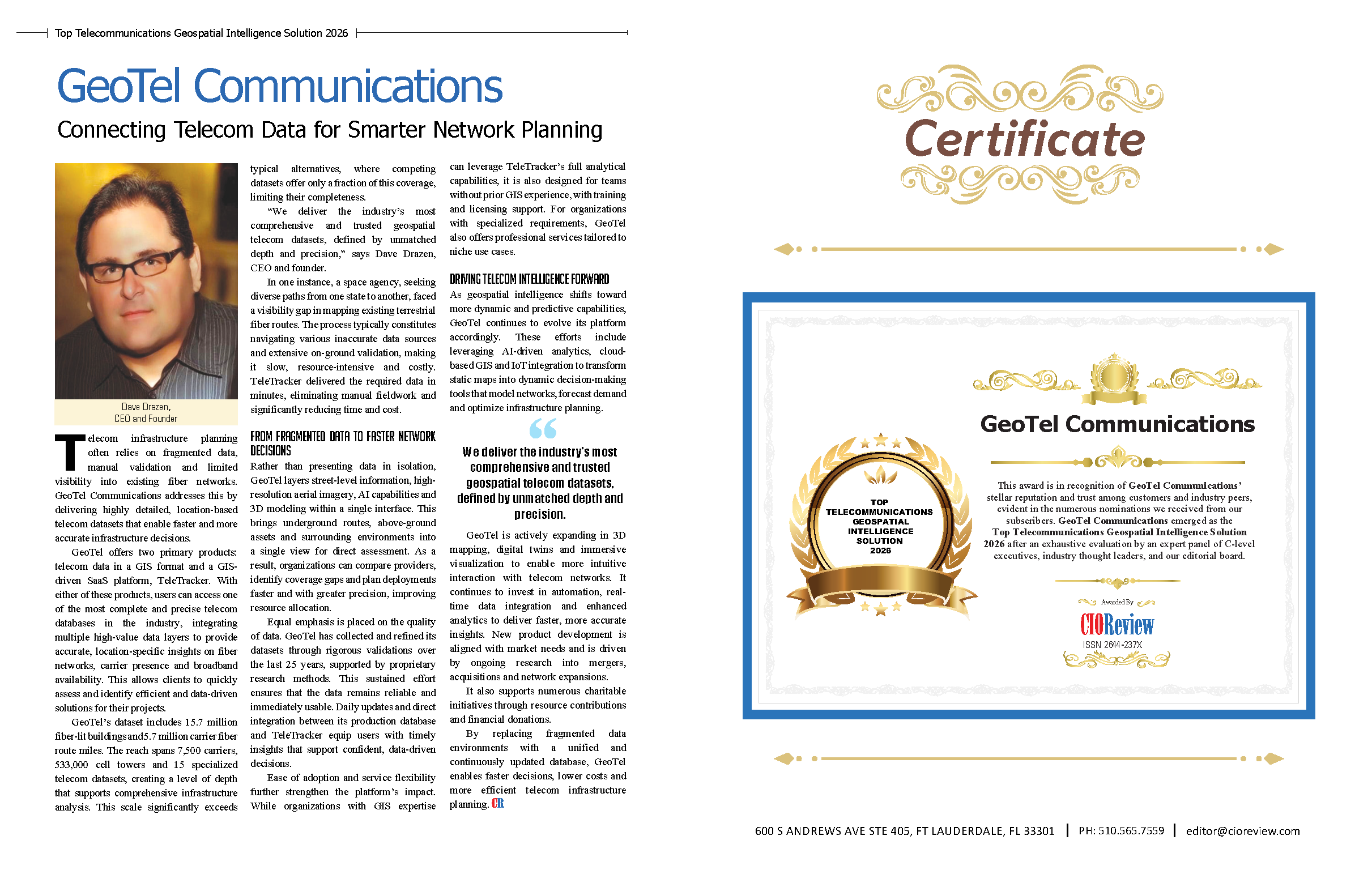 CIO Review Awards GeoTel as the Top Telecom Geospatial Intelligence Solution for 2026
