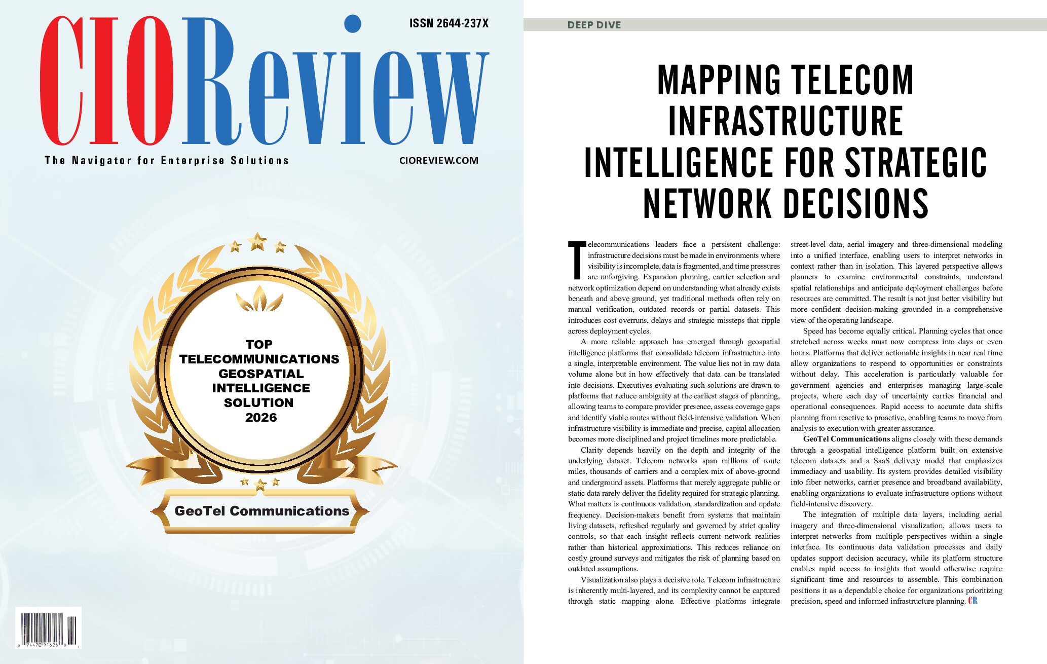 CIO Review Top Telecommunications Geospatial Intelligence Solution Certificate 2026